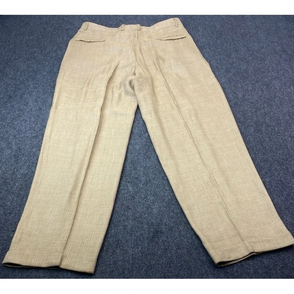 Claiborne Dress Pants Men 38R Tan Linen Blend Double Pleated Cuffed Trousers